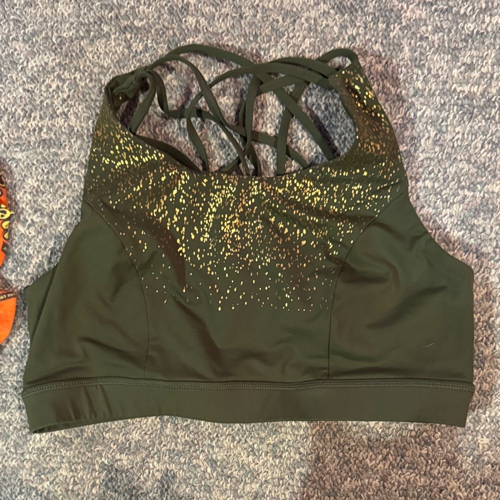 Torrid Dark Green Sports Bra with Gold Accents